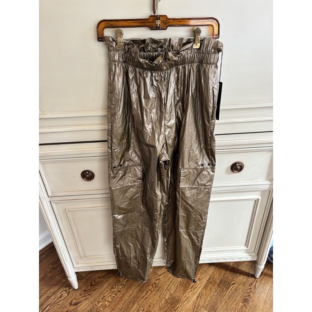 Carbon 38 Metallic Swishy Cargo‎ Nylon Jogger Pants NWT Athleisure Small Pockets